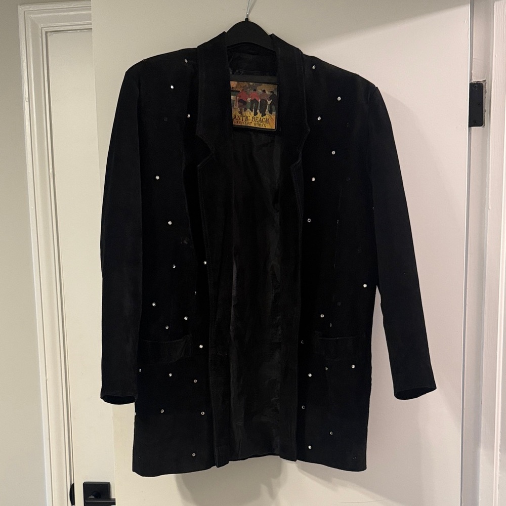 Black Suede Rhinestone Women's Jacket- Vintage Atlantic Beach